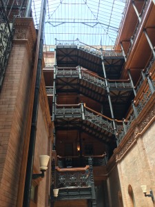 The Art Deco design of the Bradbury Building's interior